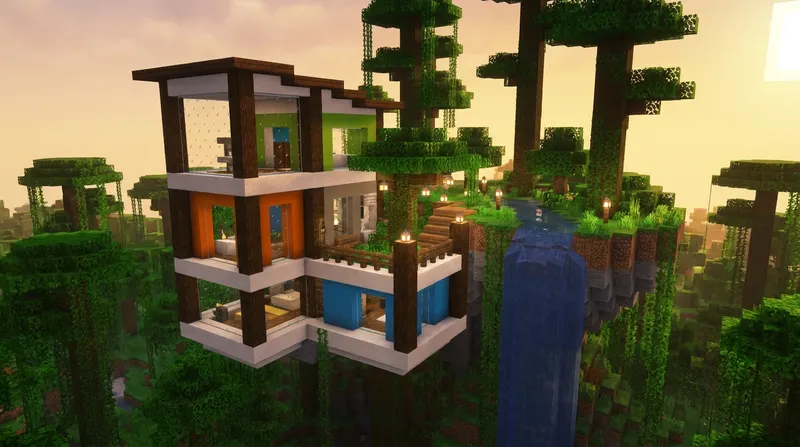 Fajny dom w minecraft zbudowany z drewna i kamienia w lesie