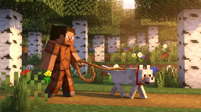 jak zrobić linę w minecraft Gracz trzymający linę w Minecraft obok lamy i ogrodzenia