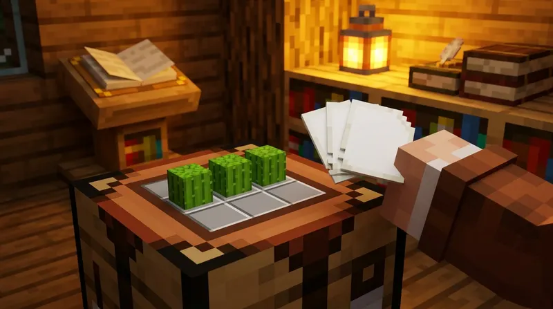 Przepis na papier w Minecraft z trzciną cukrową na stole rzemieślniczym
