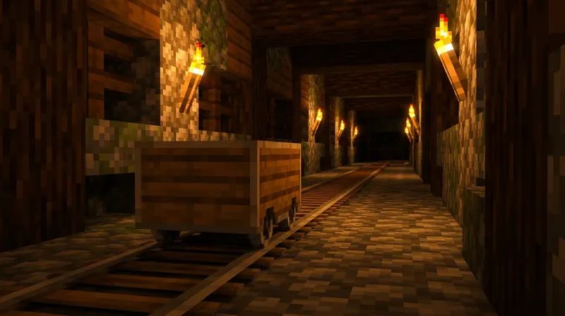 Gracz budujący tory w Minecraft - jak zrobić tory w minecraft poradnik